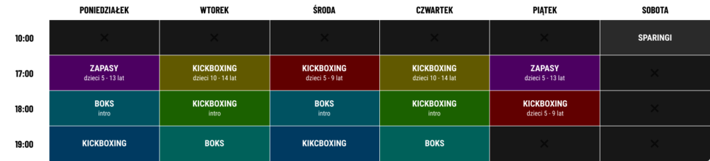 Grafik treningów KRATOS Biała Podlaska